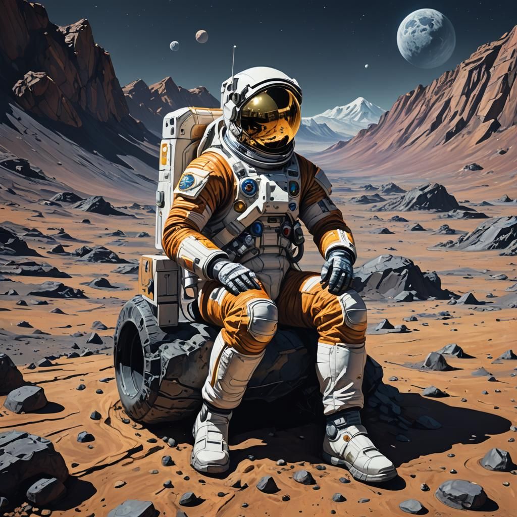 Astronaut on Moon in Sci-Fi Style