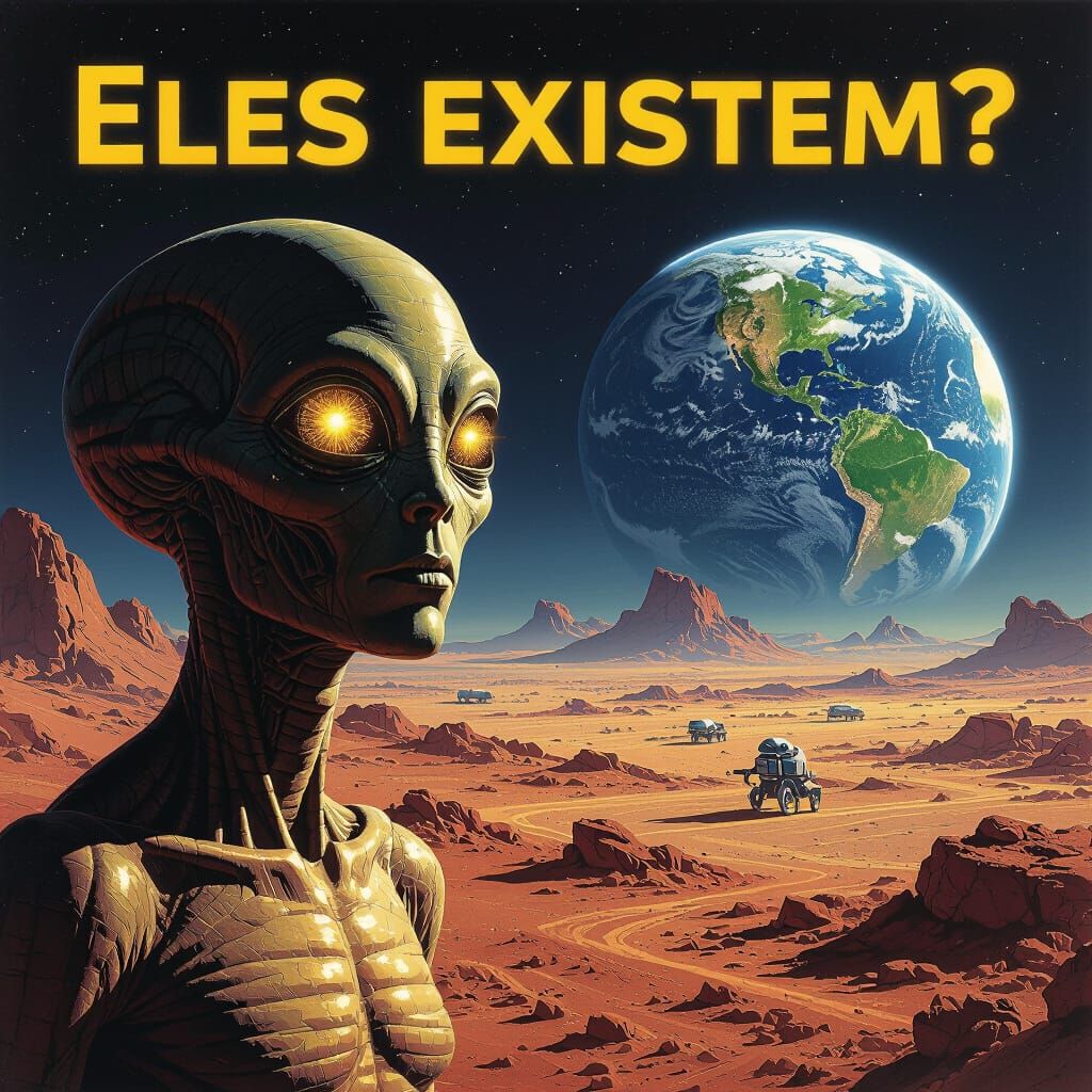 Alien with Glowing Eyes Meets Earth in Dark Space