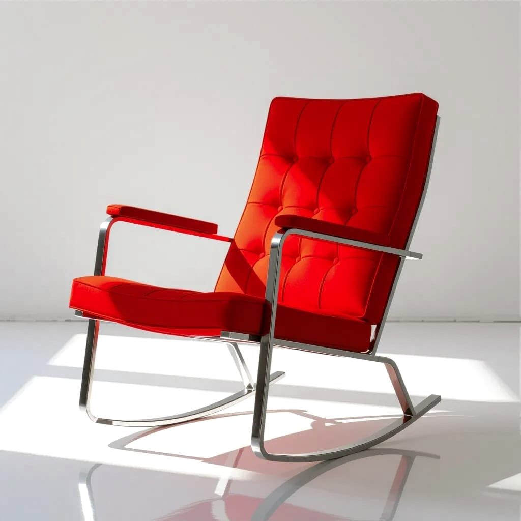 rocking chair Minimalist metal  made of stainless steel, upholstered in red,