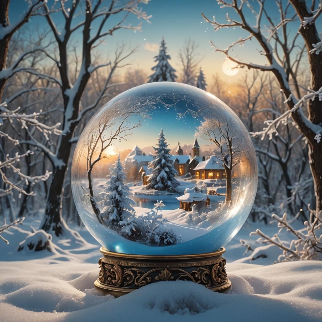 Snowy Landscape in Crystal Ball, Fantasy Realism