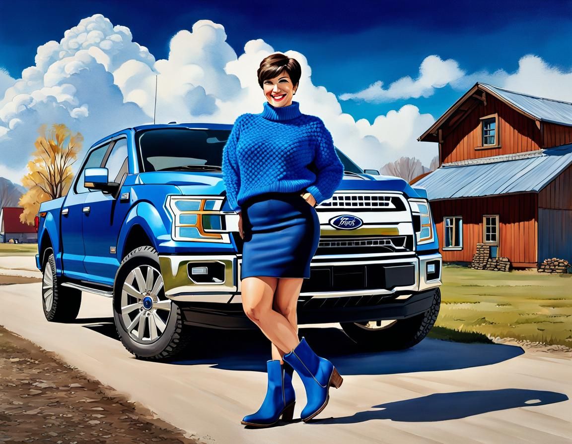 Watercolor Portrait: Woman with Blue Truck