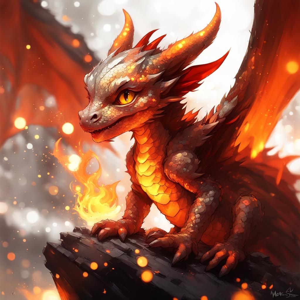 Adorable Chibi Dragon Playing with Fire