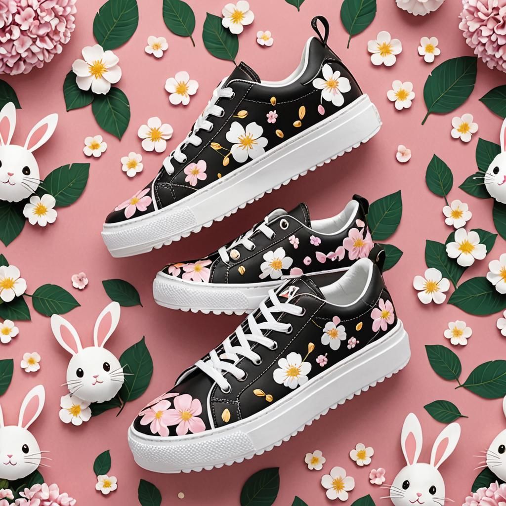 Anime Rabbit Platform Sneakers with Sakura Petals