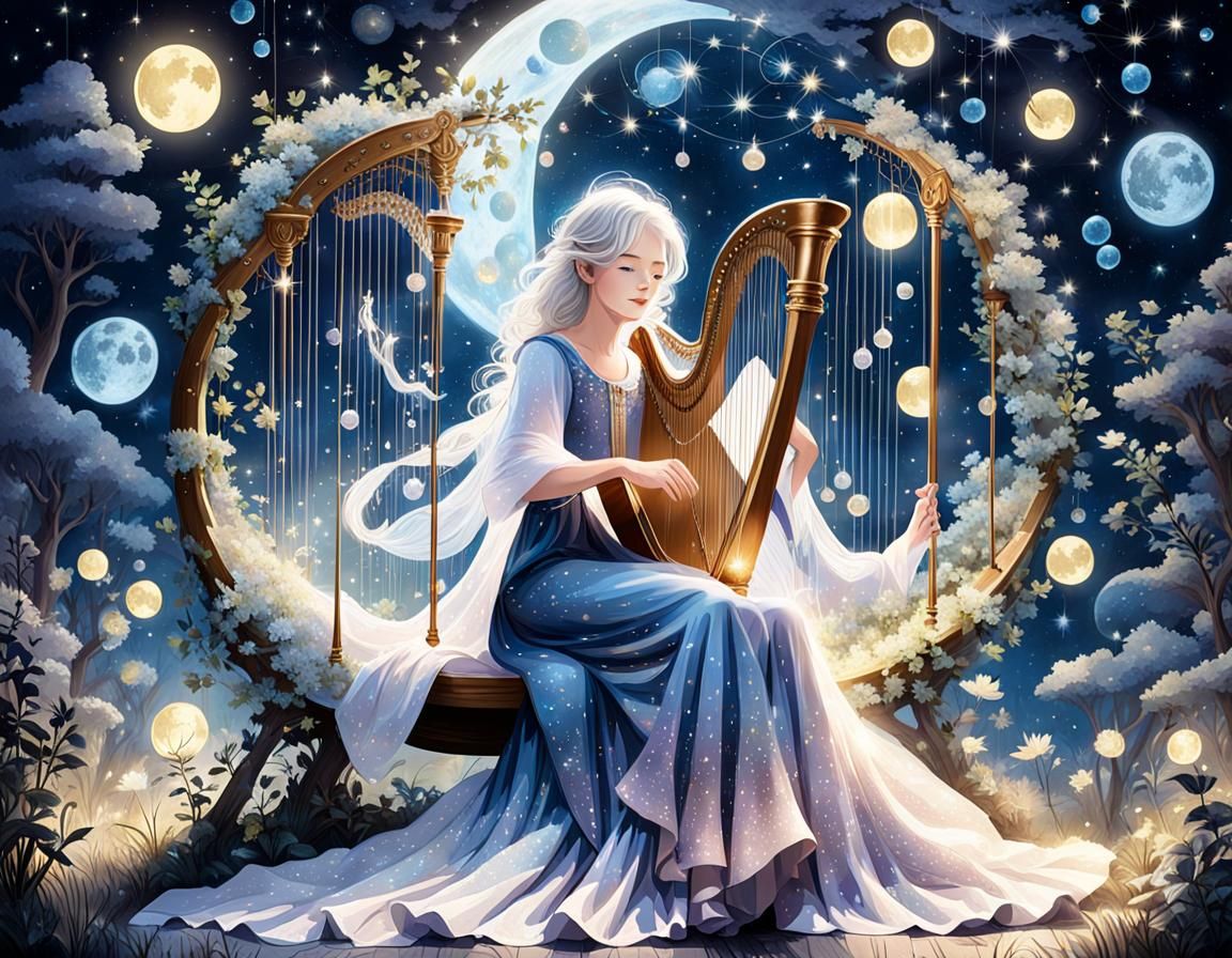 Moonlit Harpist Creates Celestial Symphony