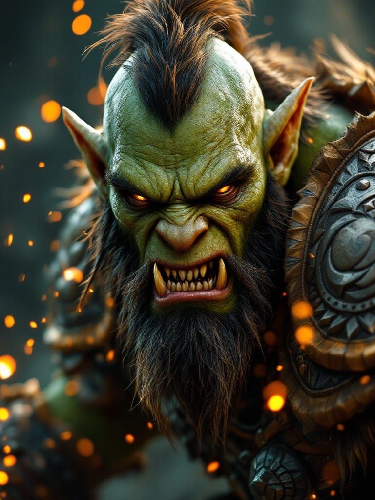 Mighty Green Orc Warrior in Tribal Armor