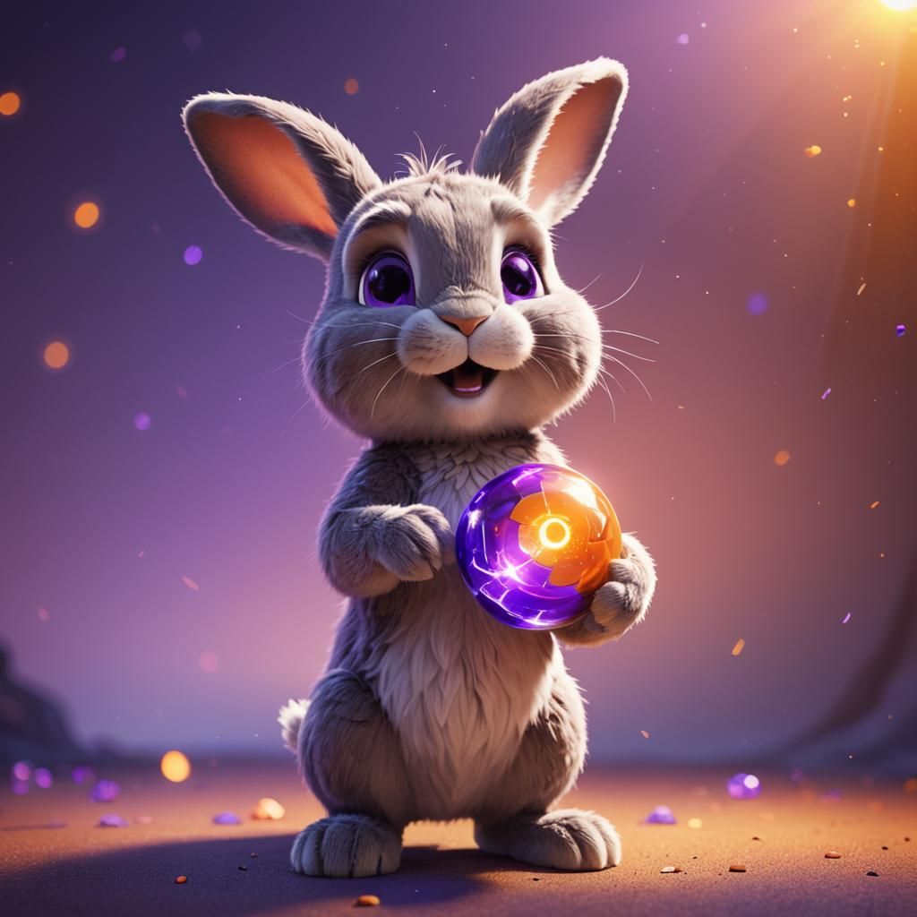 Bunny Holding Glowing Orb in Pixar Style