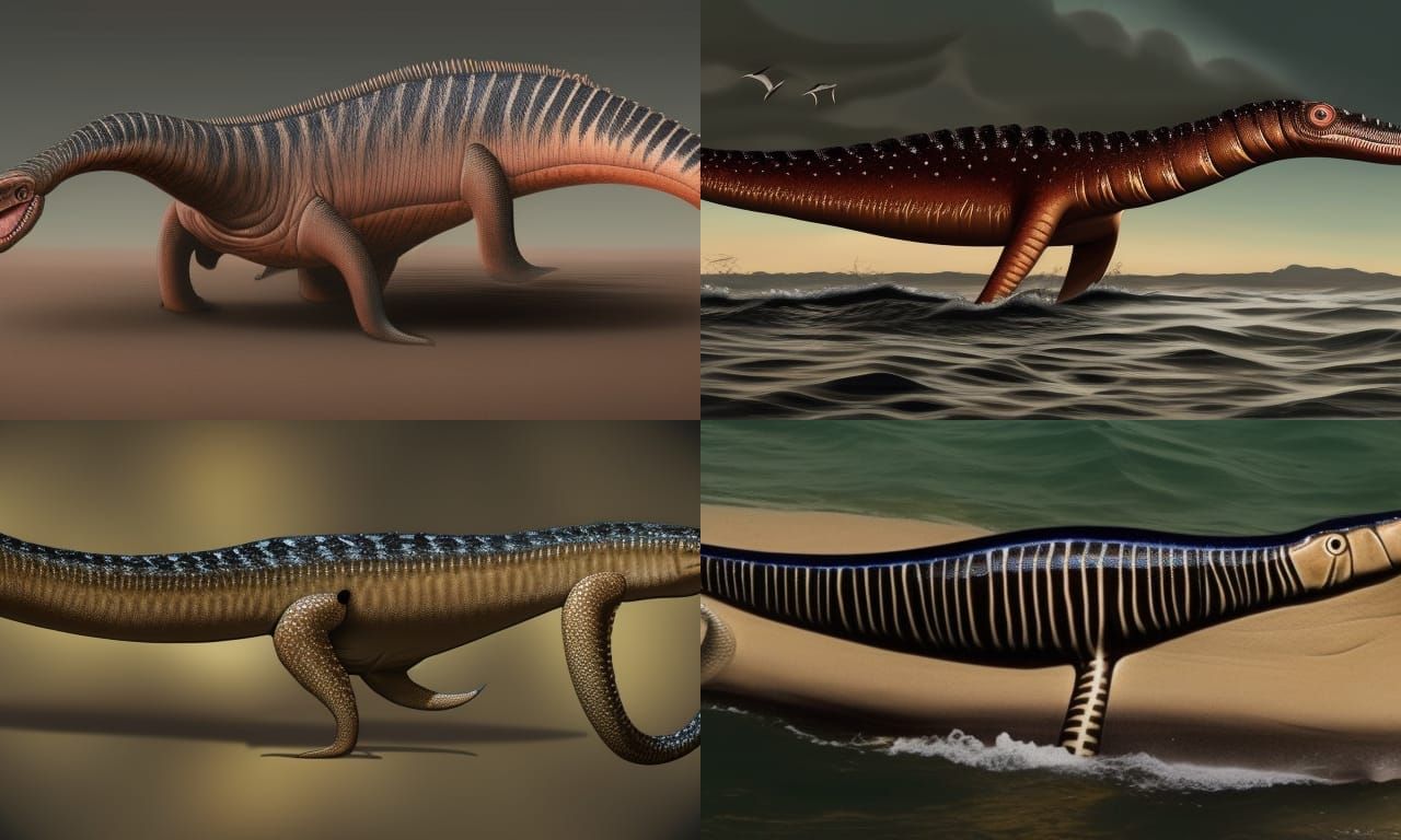 Plesiosaur with Crocodile Head Swimming in Ocean