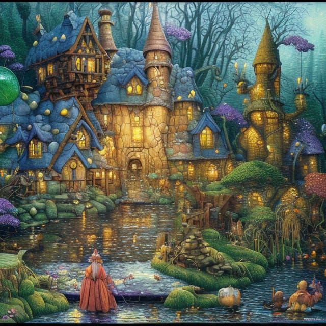 Magical Swamp Hut Under Full Moon