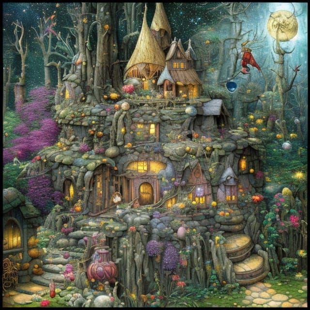 Magical Wizard's Hut in Swamp, Oil Painting