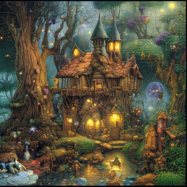 Magical Wizard's Hut in Swamp, Detailed Digital Art