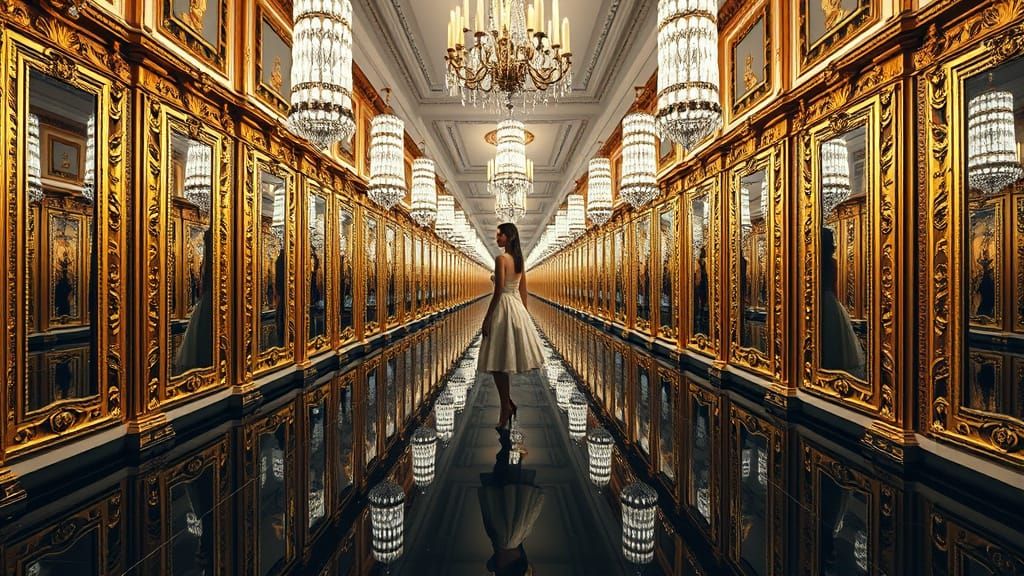 Elegant Baroque Hallway with Infinite Reflections