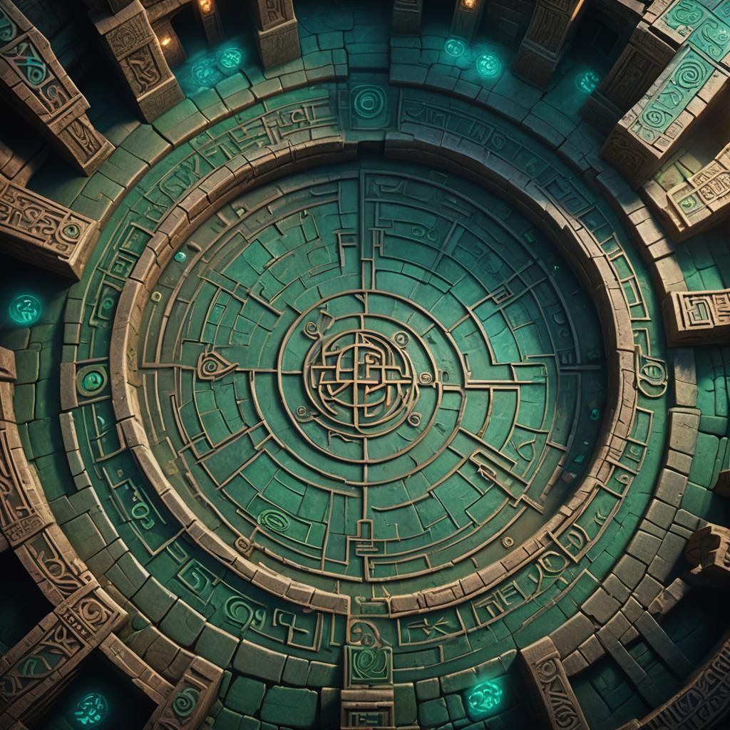 Fantasy Dungeon with Glowing Runes, Matte Painting