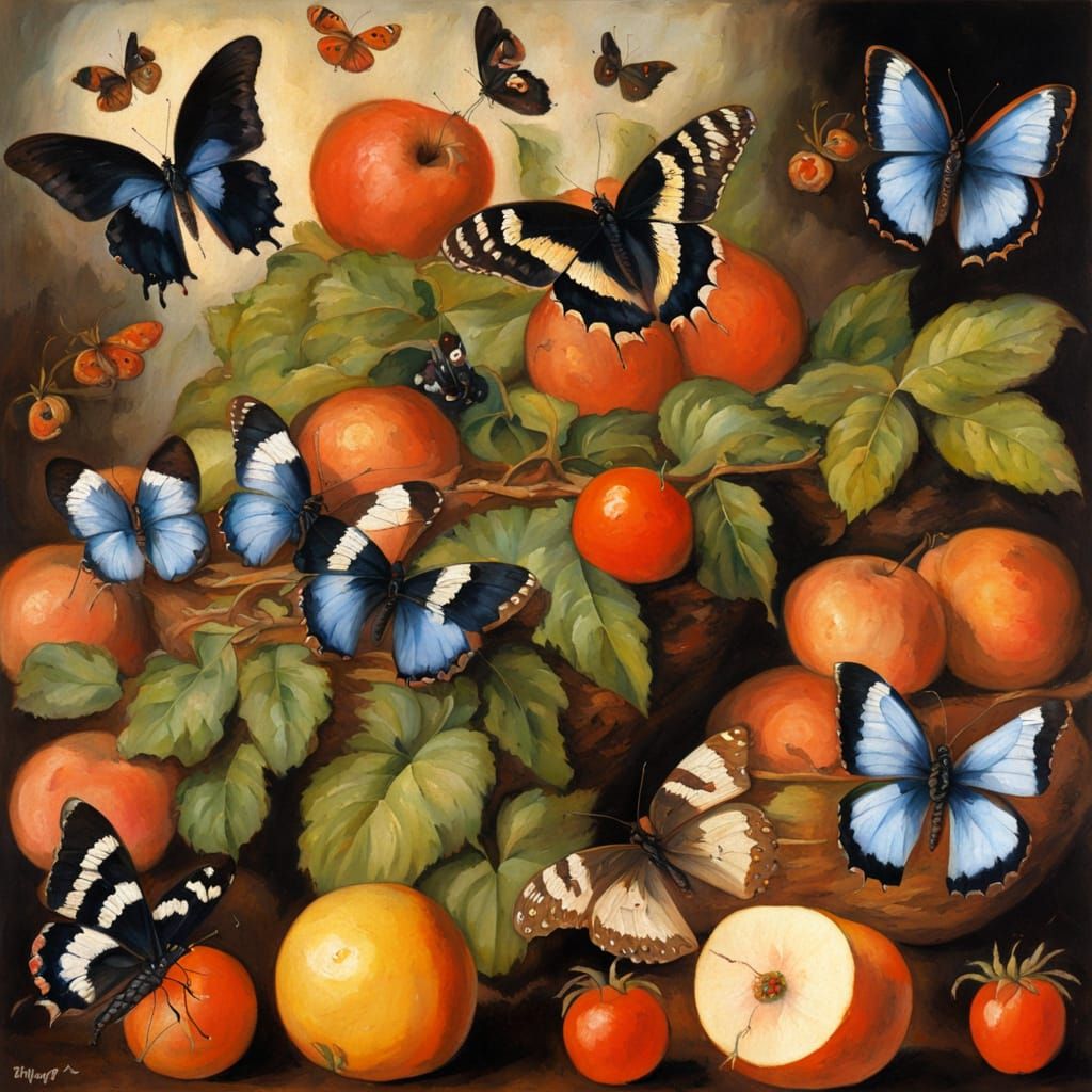 Masterpiece of Butterflies and Blooms in Rich Baroque Style