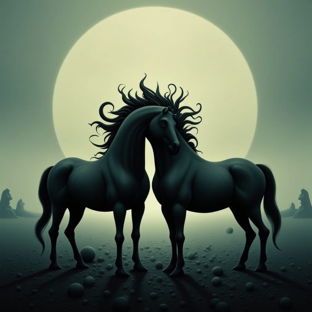 Horses in Post-Apocalyptic Landscape: Evocative Sci-Fi Art