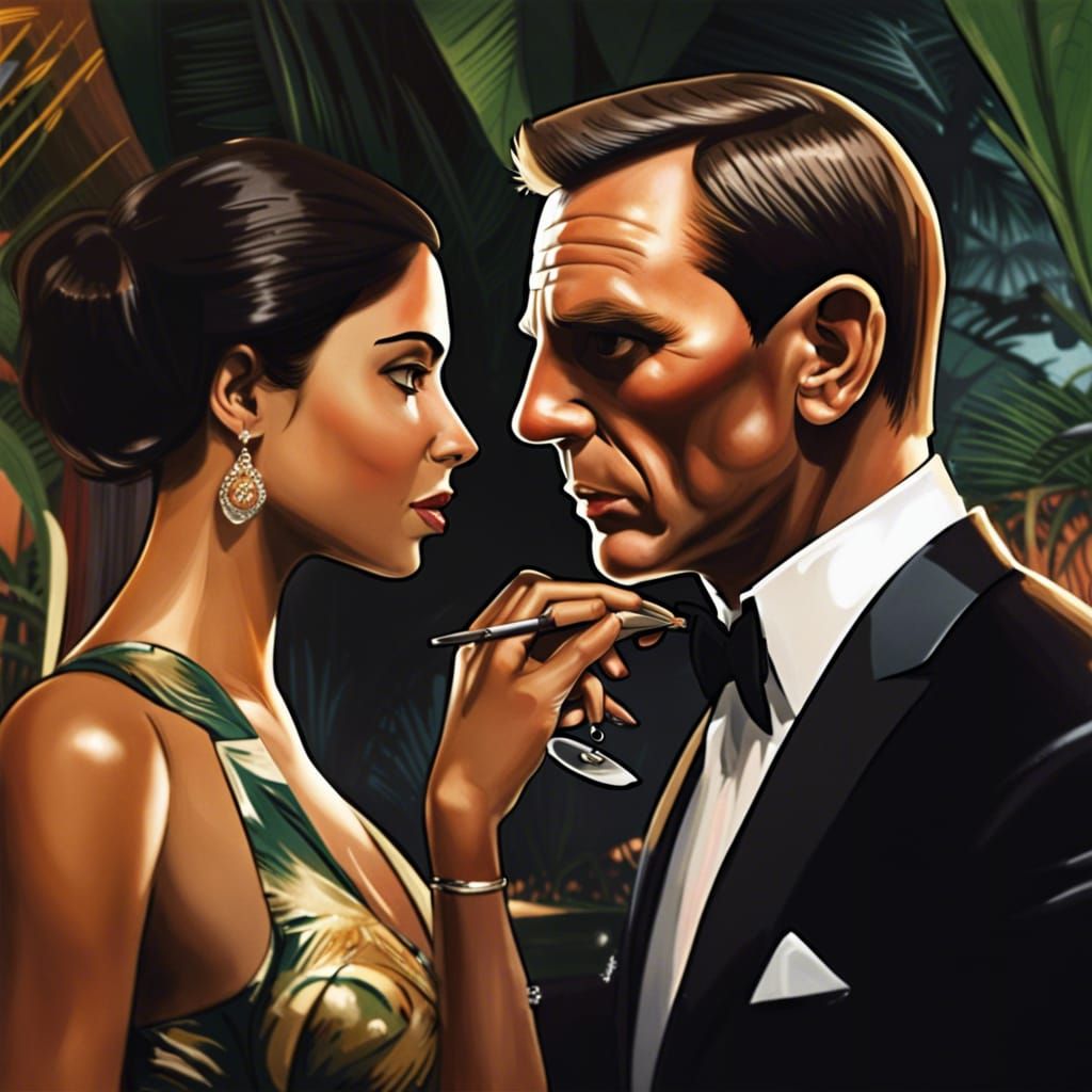 James Bond and Woman in Rio: Hyperrealistic Splash Art