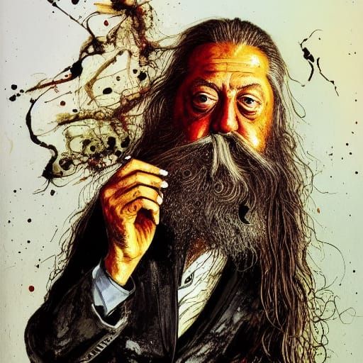 Alan Moore Portrait in Ralph Steadman Style