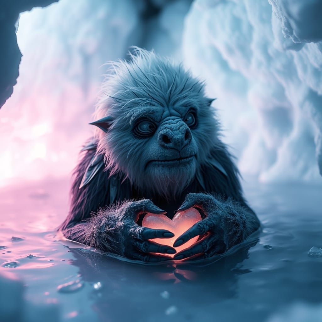 Cryopunk Snowbeast Mourns Frozen Love in Ice Cave