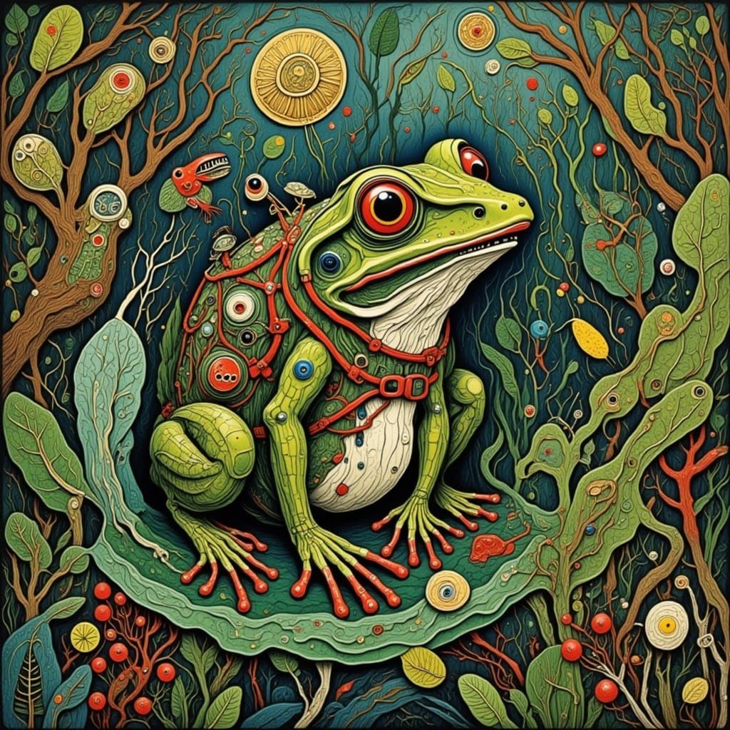 Frog with Backpack in Digital Art Style
