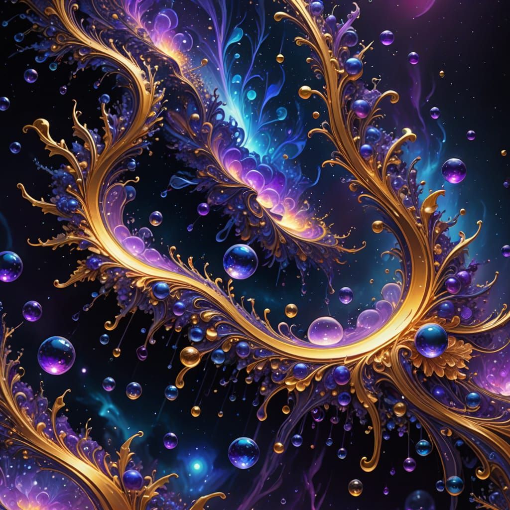 Cosmic Universes in Iridescent Droplets: Digital Art