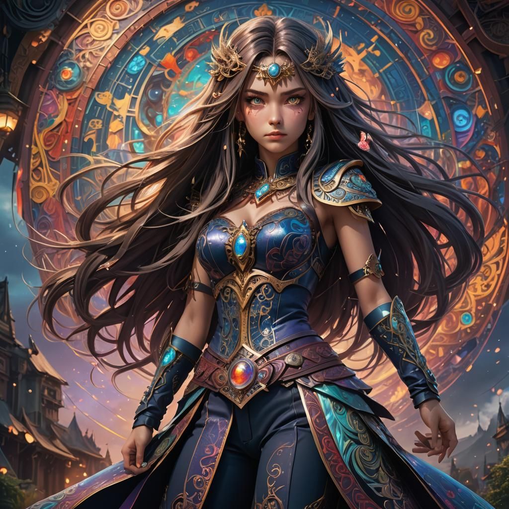 Anime Woman with Multicolor Eyes, Fantasy Art
