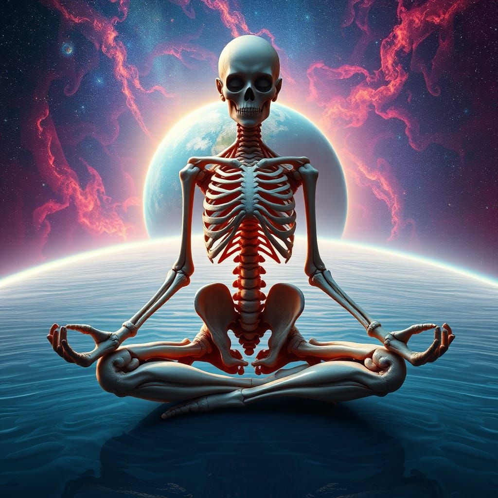 Meditating Humanoid in Psychedelic Astral Landscape