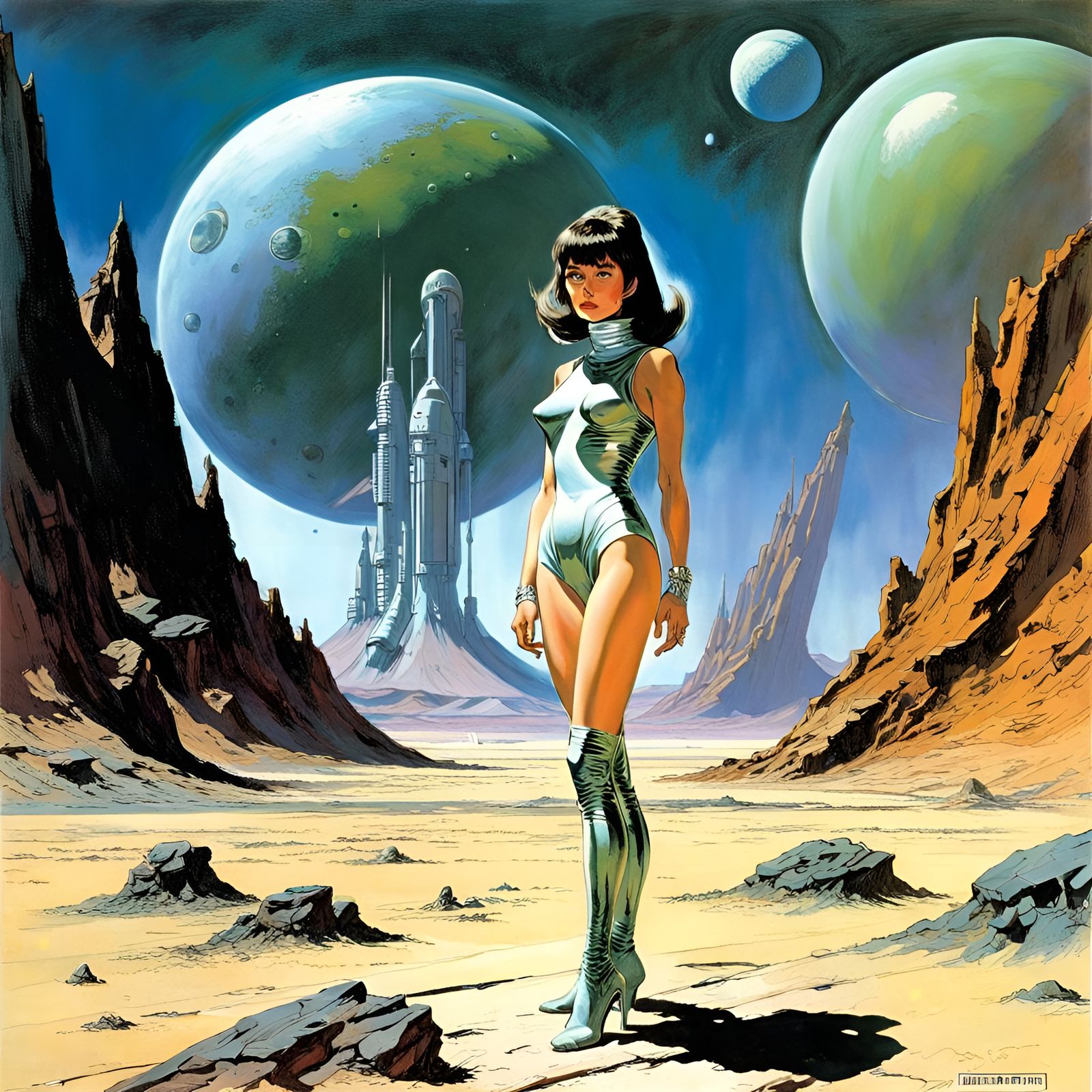 Retro Sci-Fi Astrogirl on Alien Planet