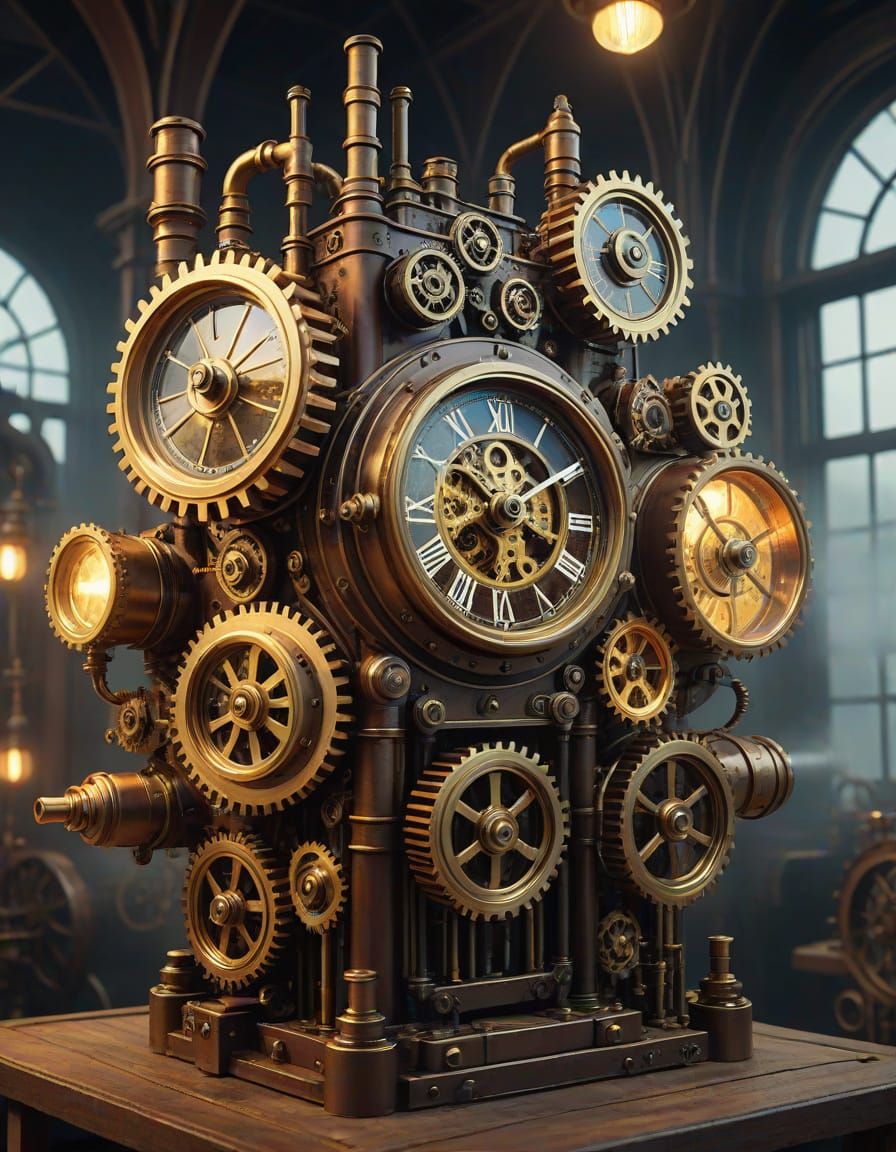 Clockwork Fairy in Steampunk Factory, Miyazaki Style