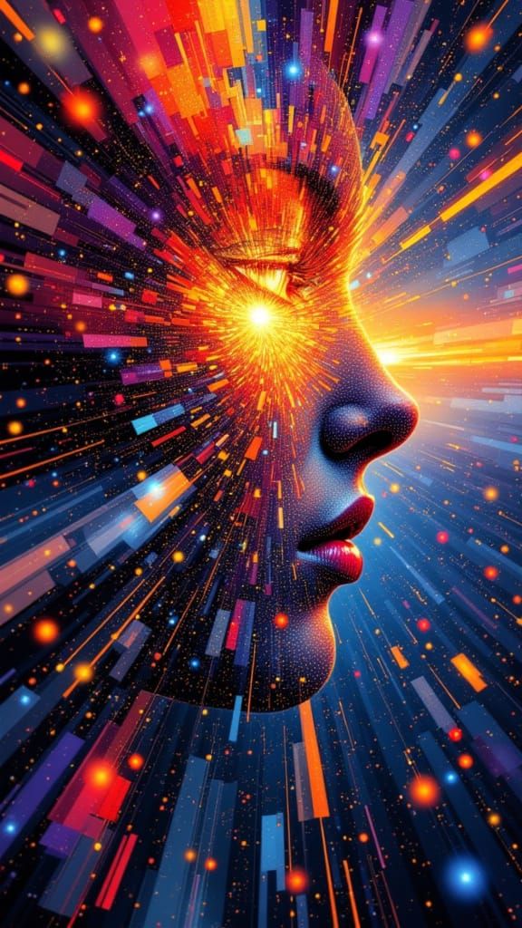 Galactic Sunset Face in Cosmic Abstraction