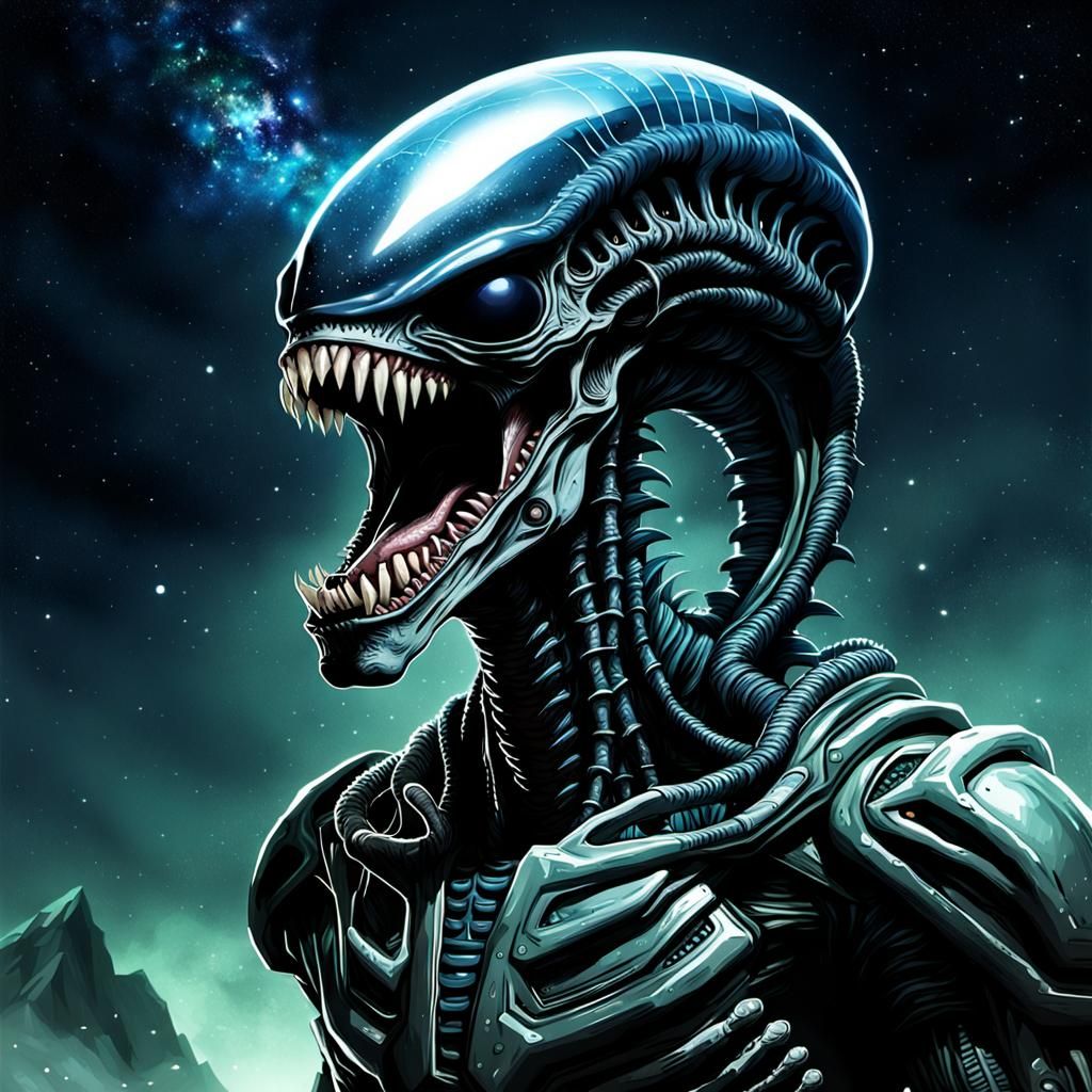 Terrifying Alien Xenomorph in Deep Space Horror
