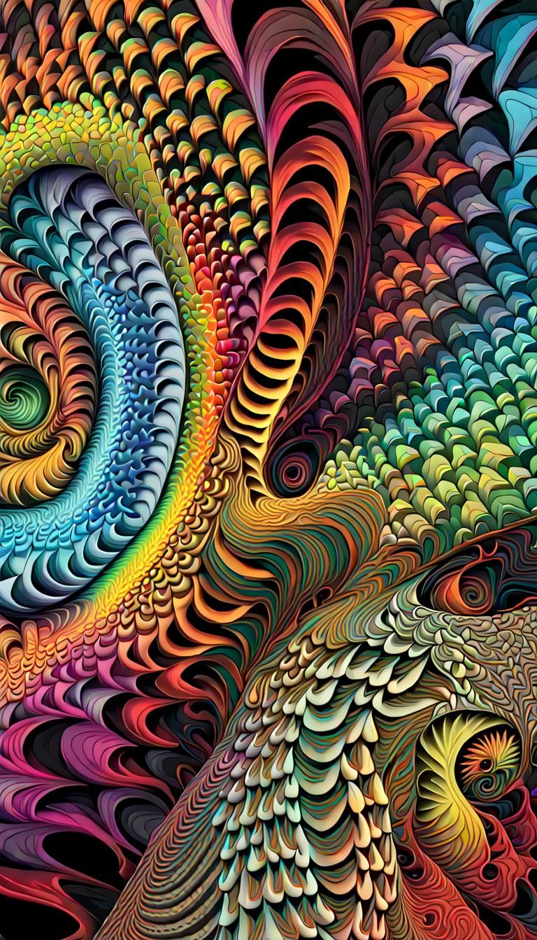 Iridescent Fractal Vortex in Glowing Neon 3D