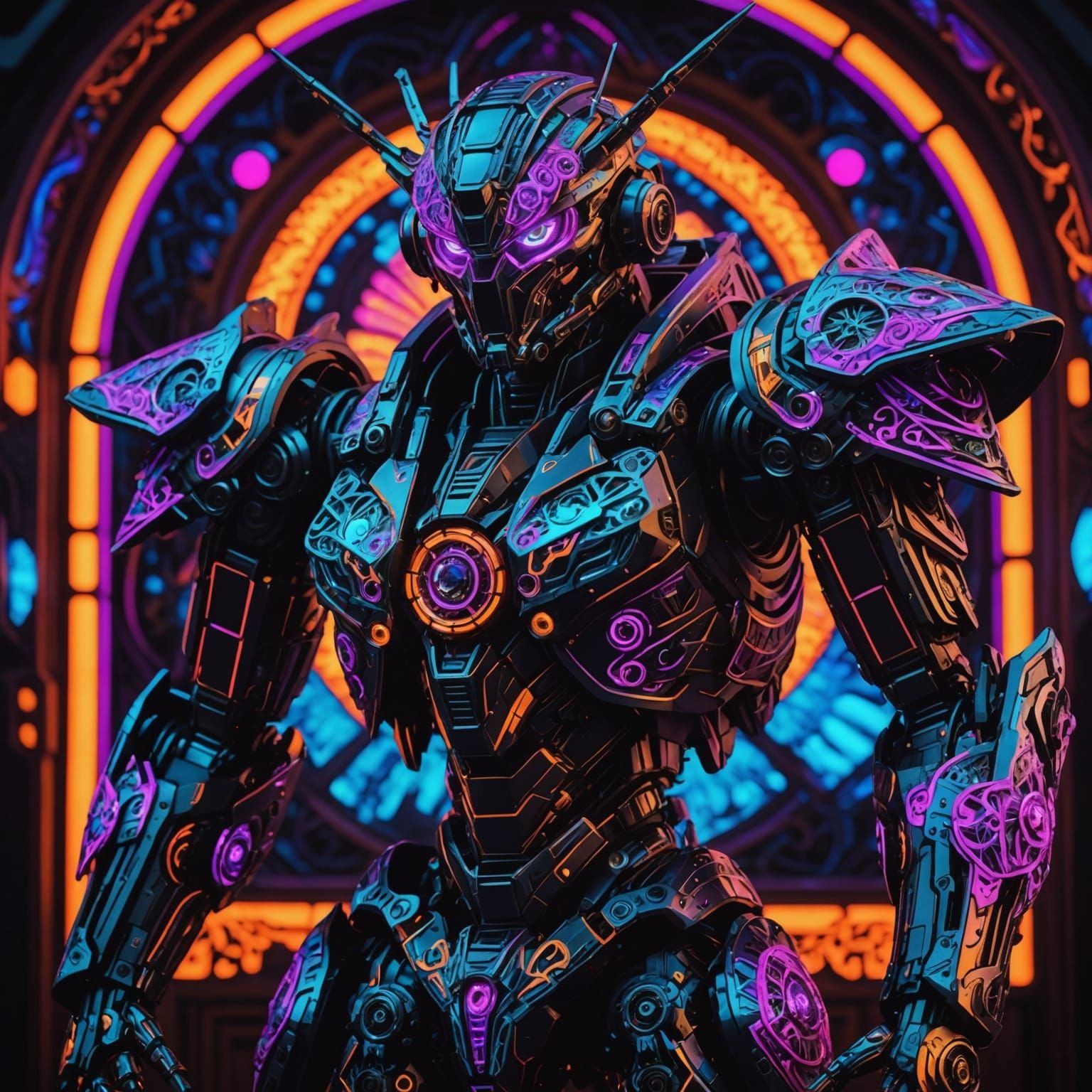 Mecha Robot in Blacklight Borderland Fantasycore Artwork