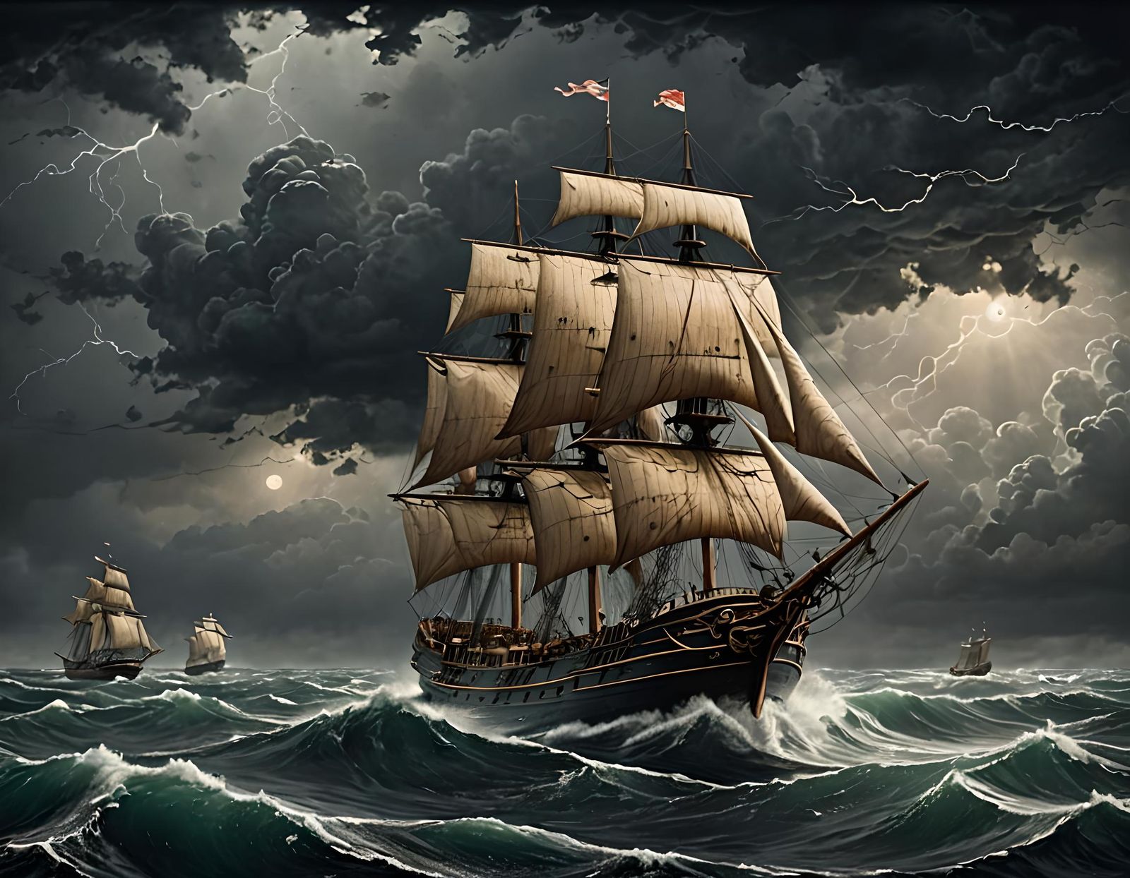 The Demeter Ship Navigates a Stormy 1800s Sea