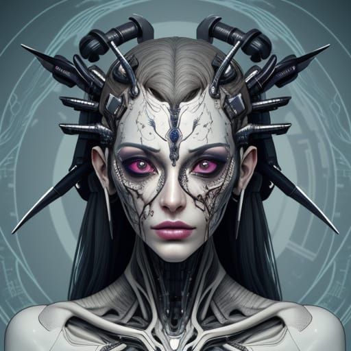 Cyborgized Posthuman Maiden in Bioengineered Beauty