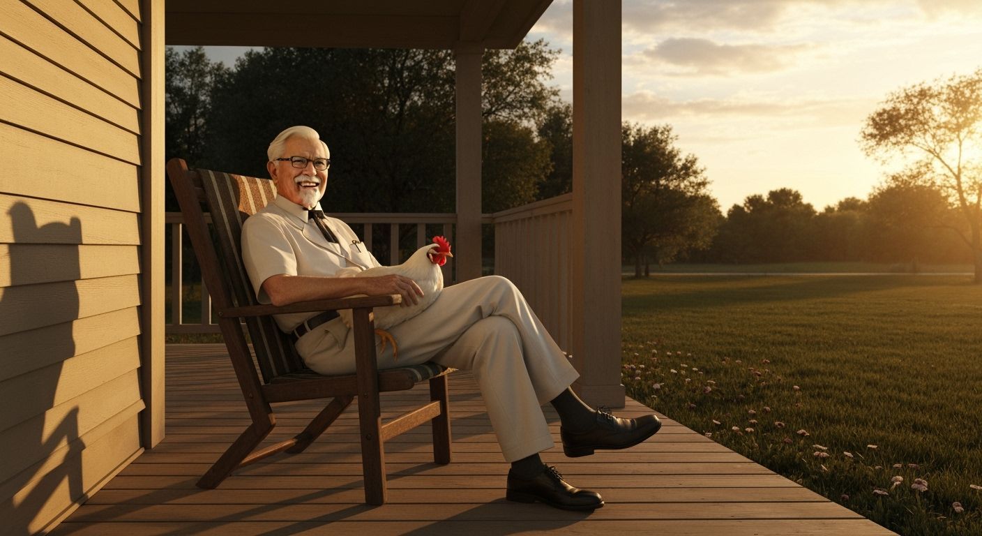 Colonel Sanders Relaxing on Porch at Sunset