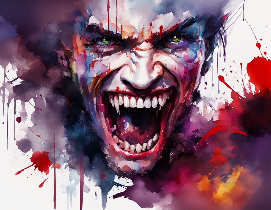 Ethereal Vampire Portrait in Vibrant Gothic Watercolour