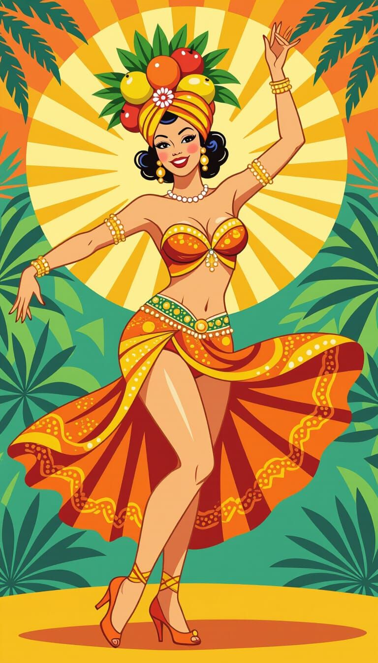 Carmen Miranda Dancer in 1930s Technicolor Style