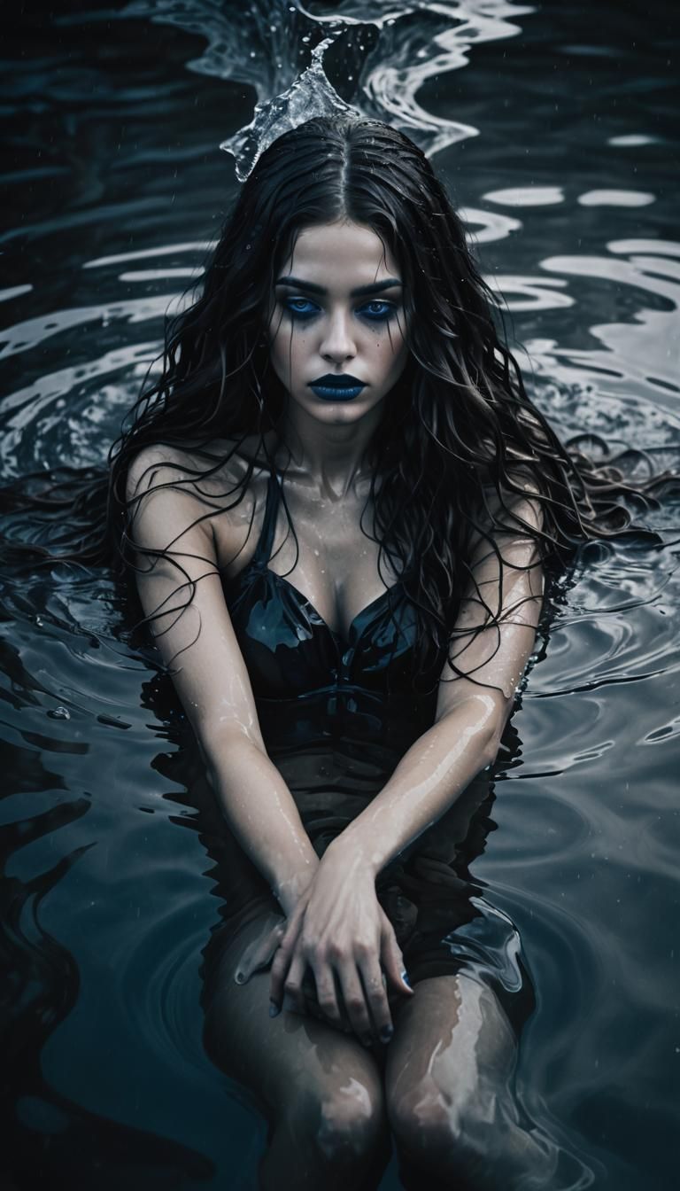 Monochromatic Submerged Woman in Dark Fantasy Style