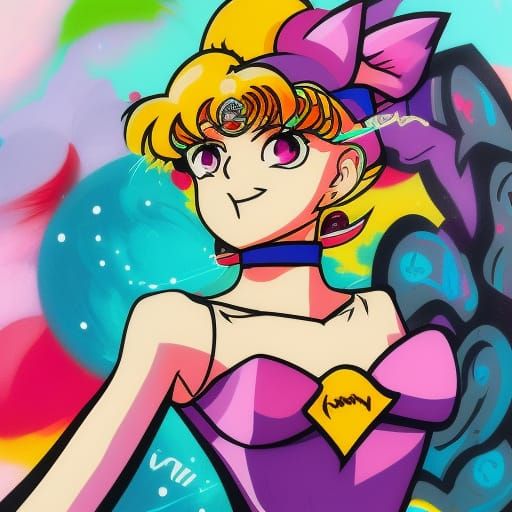 Sailor Moon in Colorful Graffiti Street Art