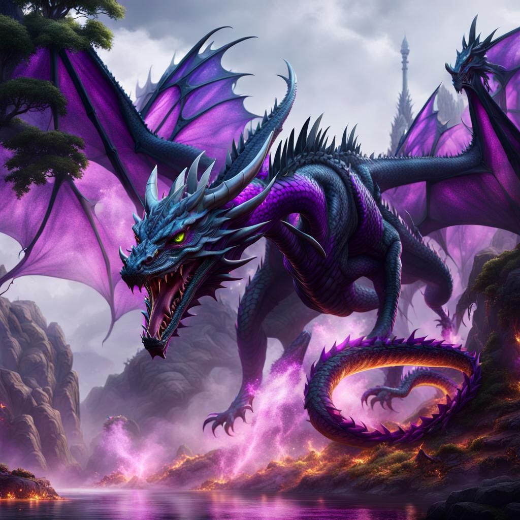 Magnificent Dragon with Black and Purple Scales