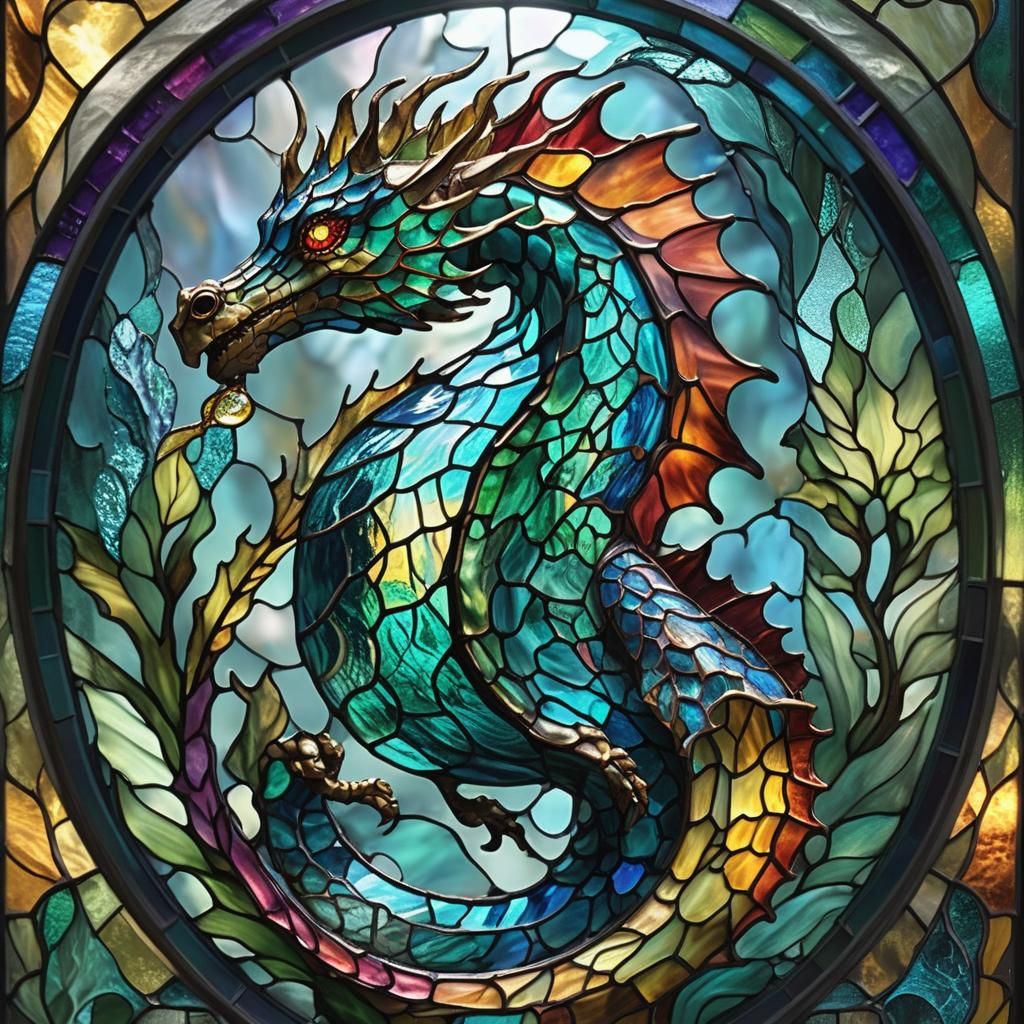 Stained glass - Dragon seahorse
