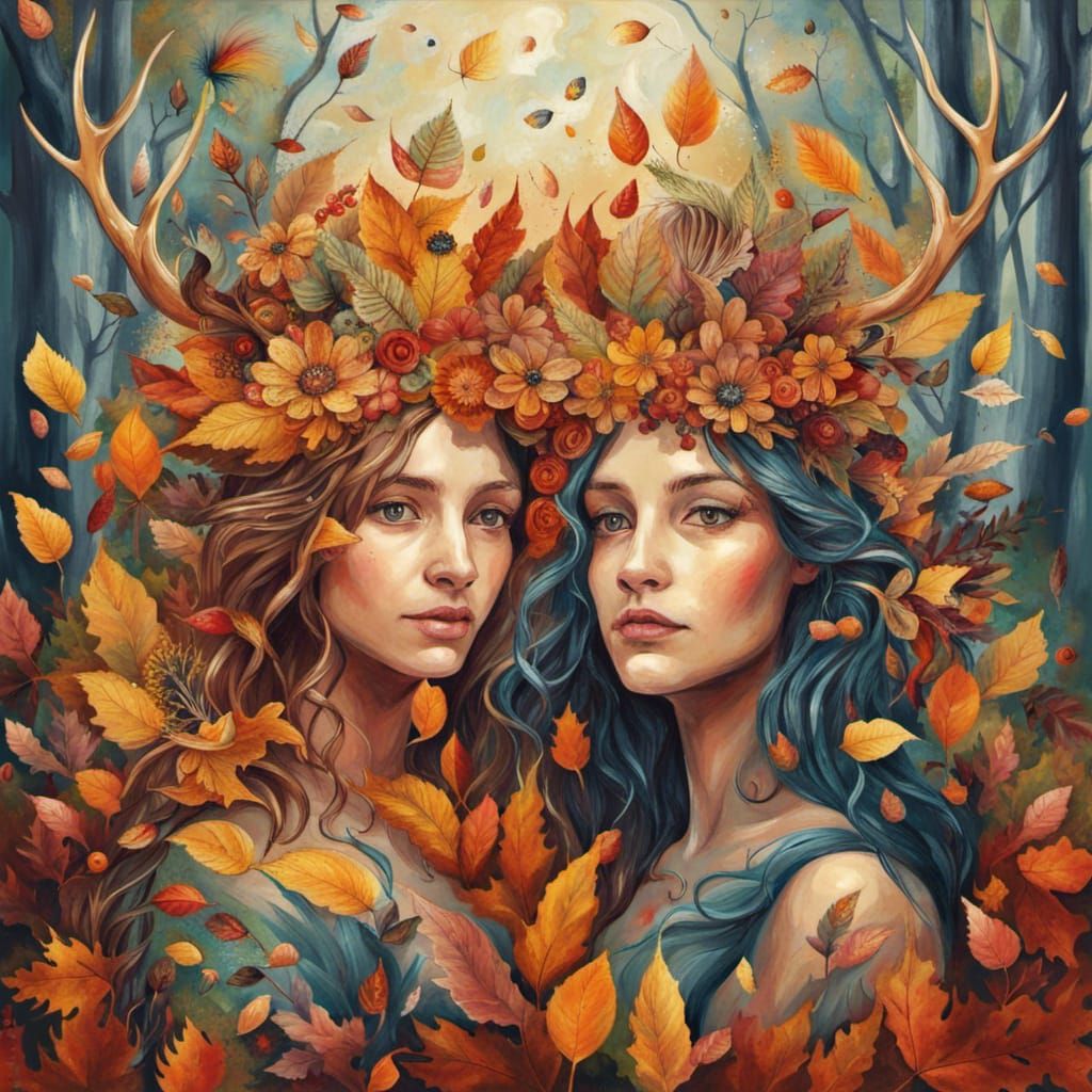 Autumn Fairy King and Queen in Abstract Art