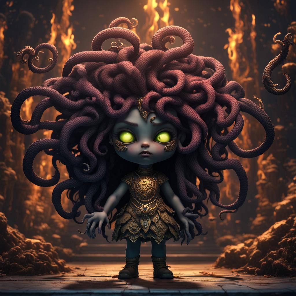Chibi Medusa Matte Painting in Detailed Realism