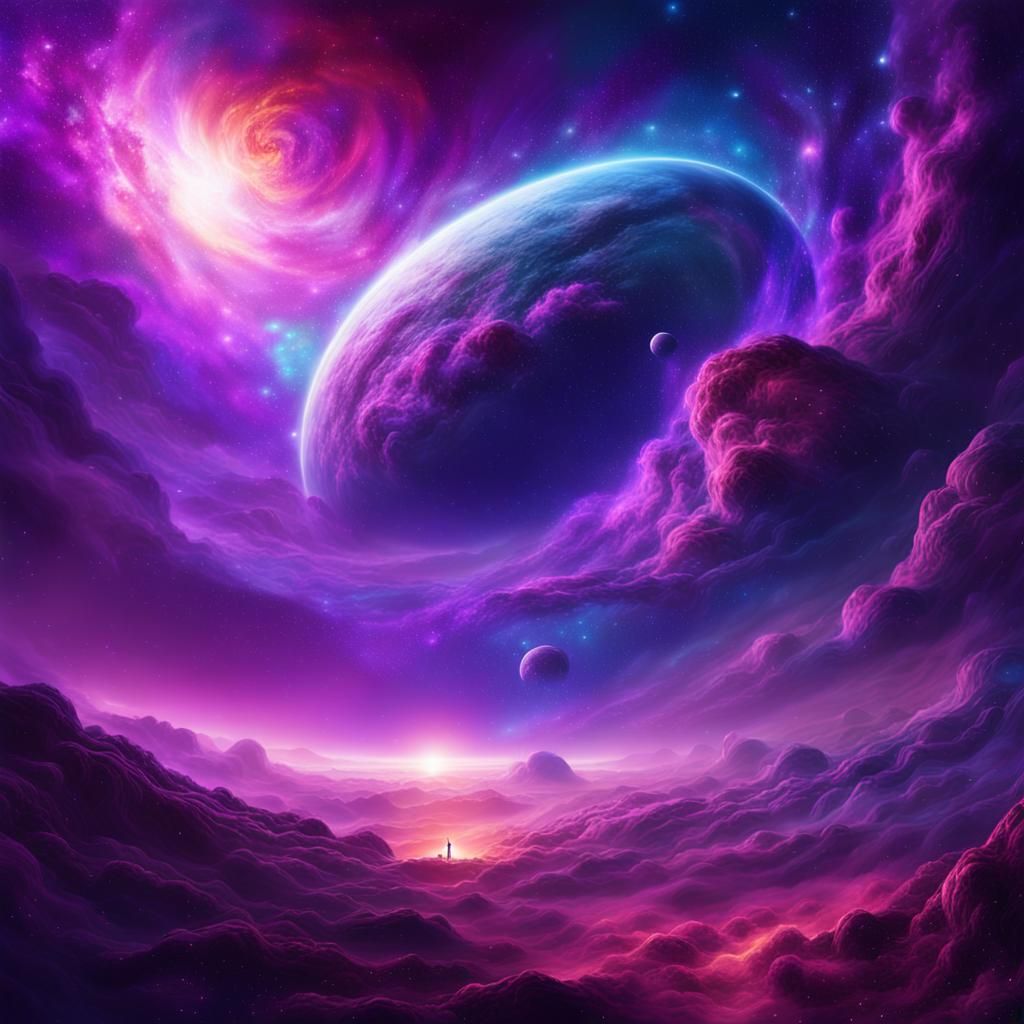 Spaceship Exploring Nebula in Digital Painting Style