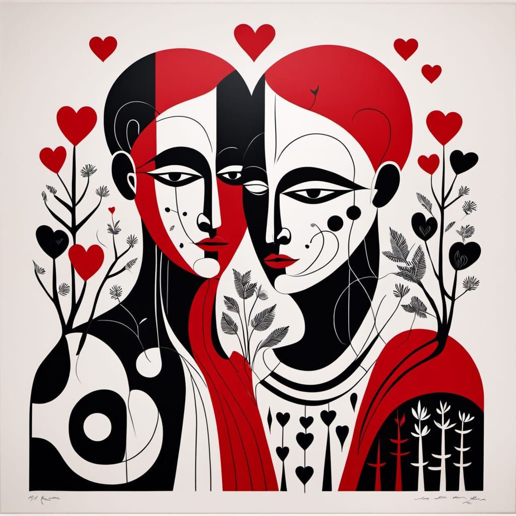 Whimsical Forest of Hearts in Bold 2D Illustration Style