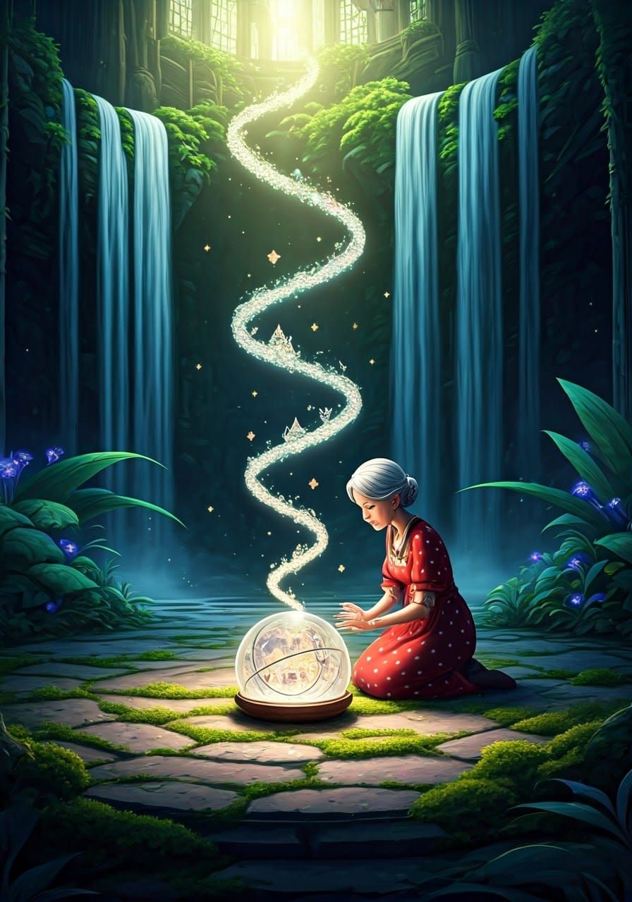 Enchanted Forest: Elder Woman and Magical Orb