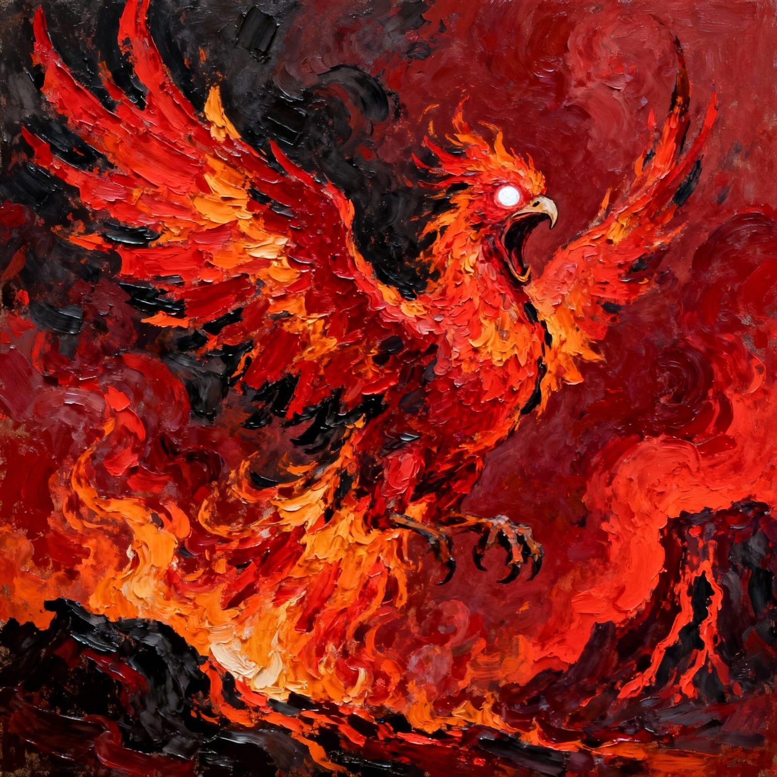 Expressionist Phoenix Portrait in Fiery Chaos