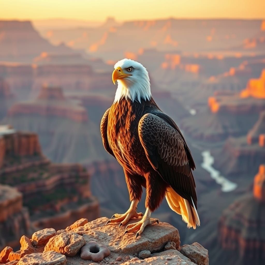 Regal Bald Eagle Stands Vigilant Over Grand Canyon