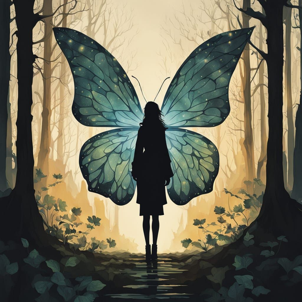 Enchanting Fairy Silhouette in Forest Castle Setting