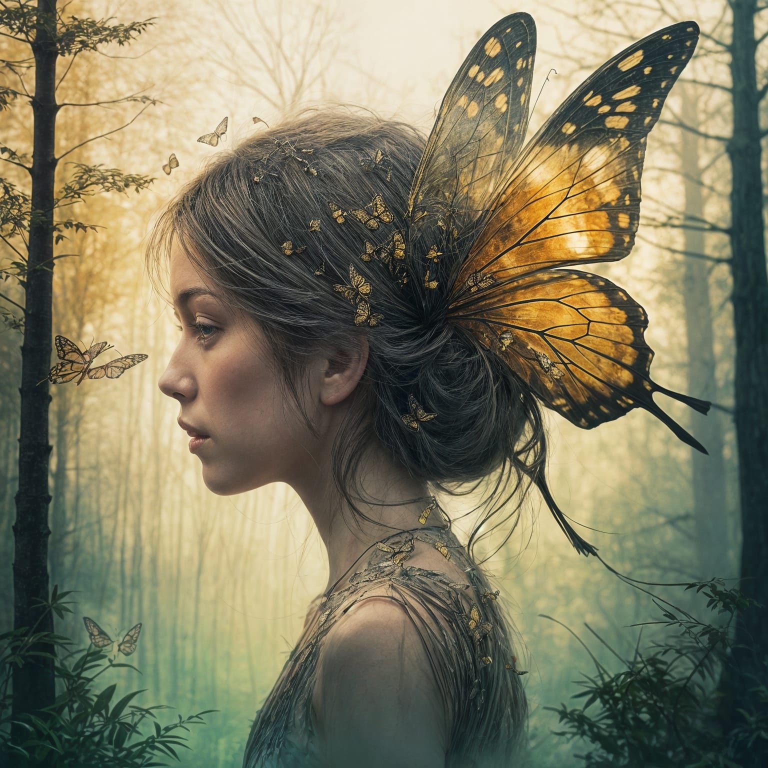 Fairy in Forest: Double Exposure Silhouette