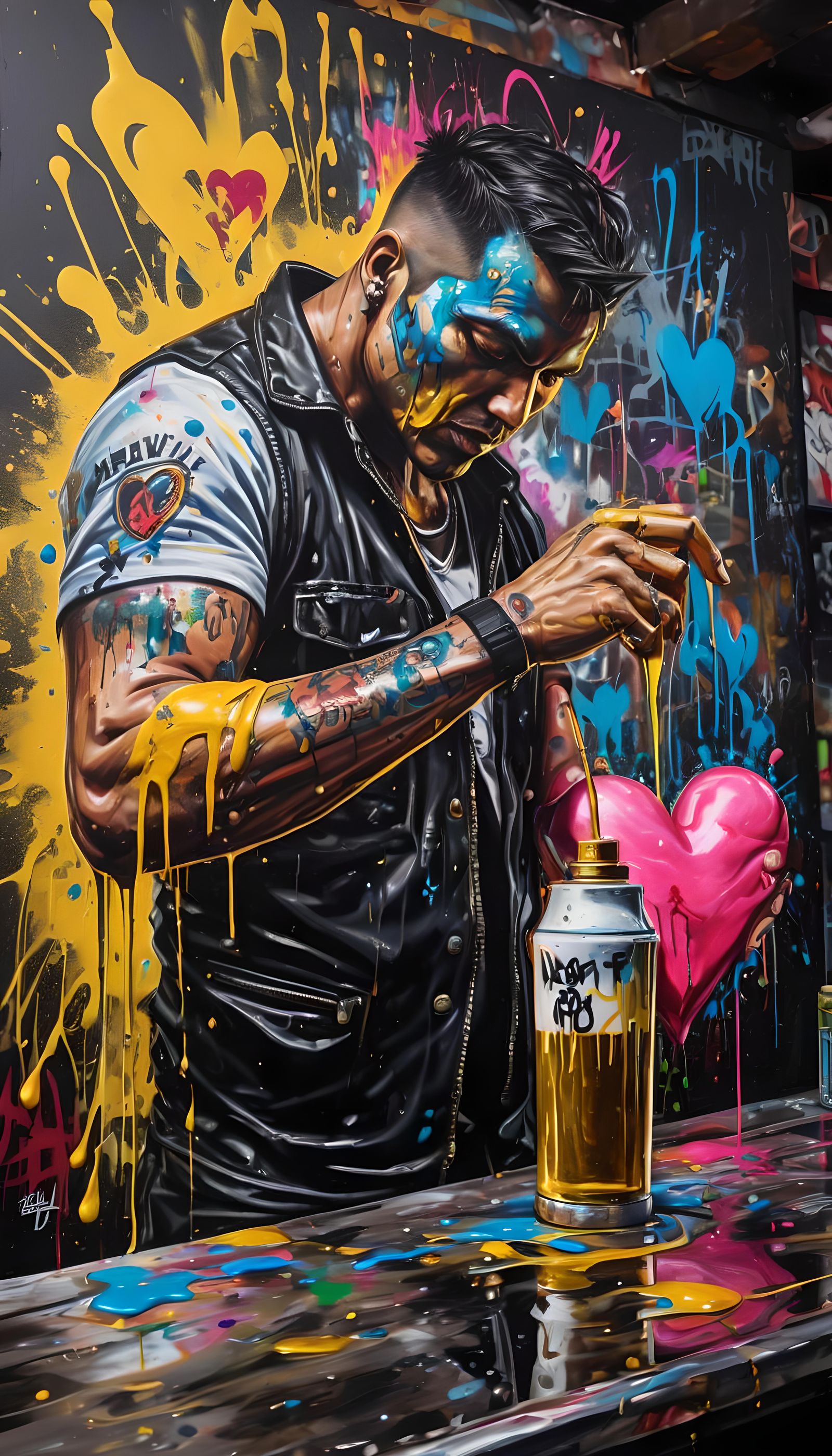 Colorful Graffiti Art: Tough Bartender with Heart of Gold